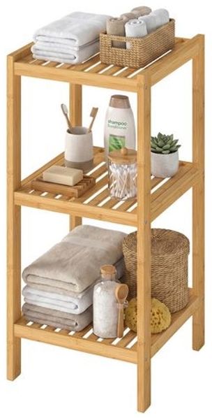 SONGMICS Bambusregal mit 3 Ebenen, Küchenregal, Standregal für Wohnzimmer, Bad, Flur, 33 x 33 x 79,5 cm, beige
