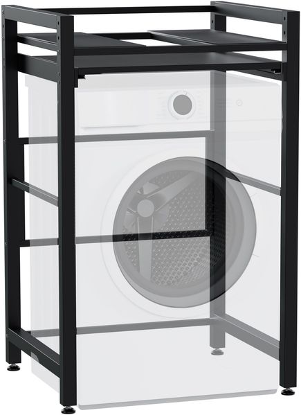 Waschmaschinenregal KLAUS mit Ausziehboden - 73x64x115cm, Metall, Schwarz | Waschmaschinenuntergestell Waschmaschine Trockner Stapelgestell