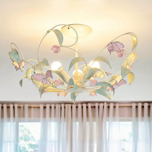 Licht-Erlebnisse Deckenleuchte SUMMER, ohne Leuchtmittel, Deckenlampe Weiß Rosa Metall Floral Küche Esszimmer Lampe