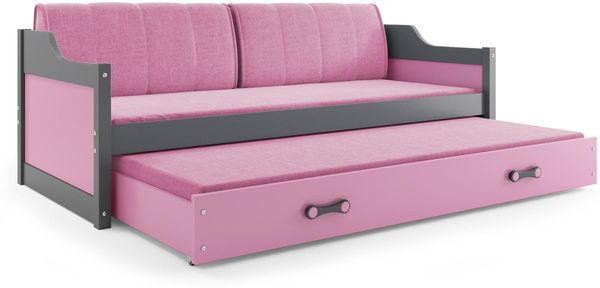 BMS Jugendbett Dawid Graphit Rosa Bettkasten 2xMatratze