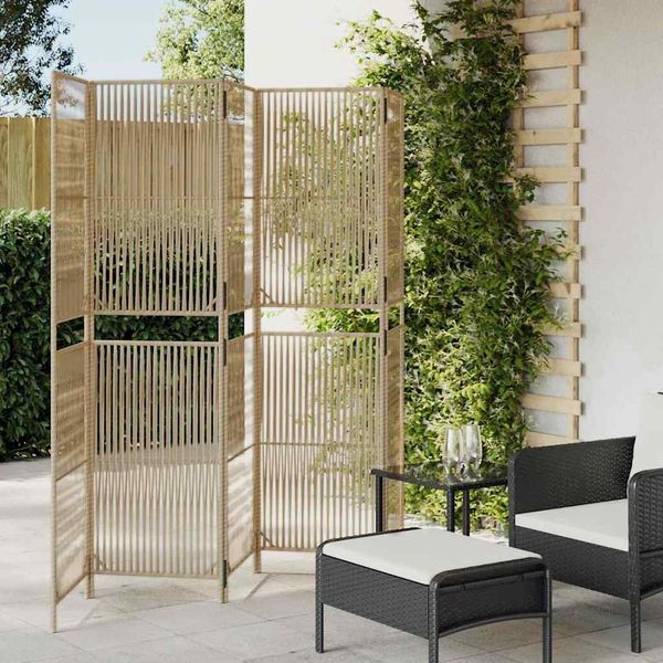 Paravent Raumteiler 5-tlg. Beige Poly Rattan