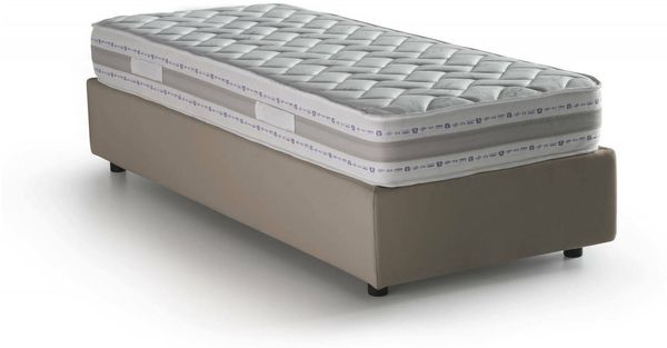 Dmora Einzelbett Aribal, Bettkasten mit Stoffbezug, 100 % Made in Italy, Öffnung vorne, inklusive Matratze 90 x 200 cm, Taupe