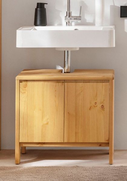 OTTO products Waschbeckenunterschrank Jorrick Breite 60 cm, Kiefer mit Bio Öl/Wachs behandelt, Siphonausschnitt