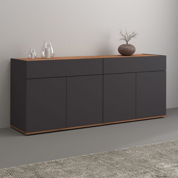 OTTO home Sideboard Garda Kommode, Schrank, 4 Türen mit Push-to-Open, Made in Italy, 4 Türen, 2 Schubladen, grifflos Breite 160,1 cm, anthrazit/eiche matt