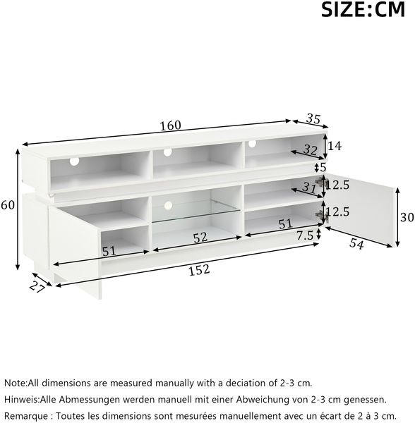 TV-Schrank mit gehärtetem Glas & 10 Fächern, 160 x 35 x 60 cm, Weiß Bild 4