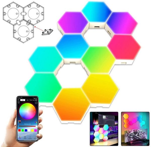 MUPOO LED Wandleuchte Hexagon LED Panel Wandleuchte,RGB Sechseck Waben Wall Light, Musik Sync + App-Steuerung, Musik Sync
