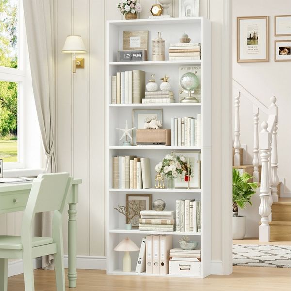Homfa Bücherregal, 180cm Standregal Büroregal Raumteiler mit 6 Fächern Weiß