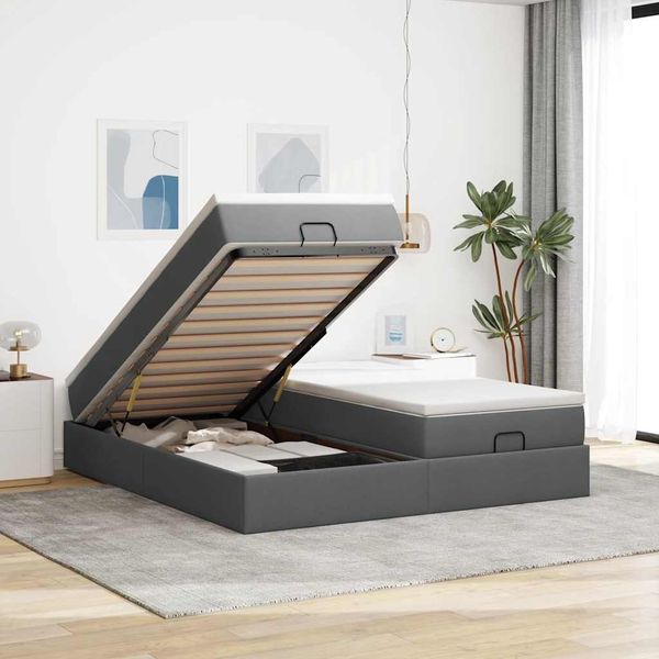 vidaXL Ottoman-Bett mit Matratzen Dunkelgrau 180x200 cm Stoff 3311242