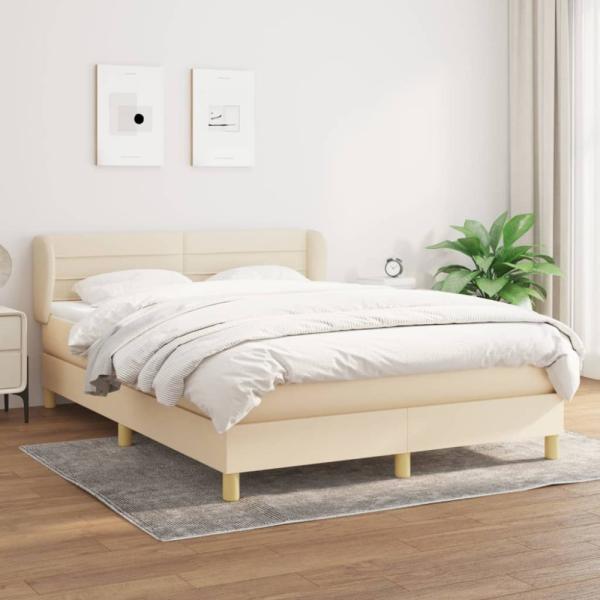 Doppelbett, Polsterbett mit Matratze Hellgrau 140x190 cm Stoff Creme 140 x 200 cm