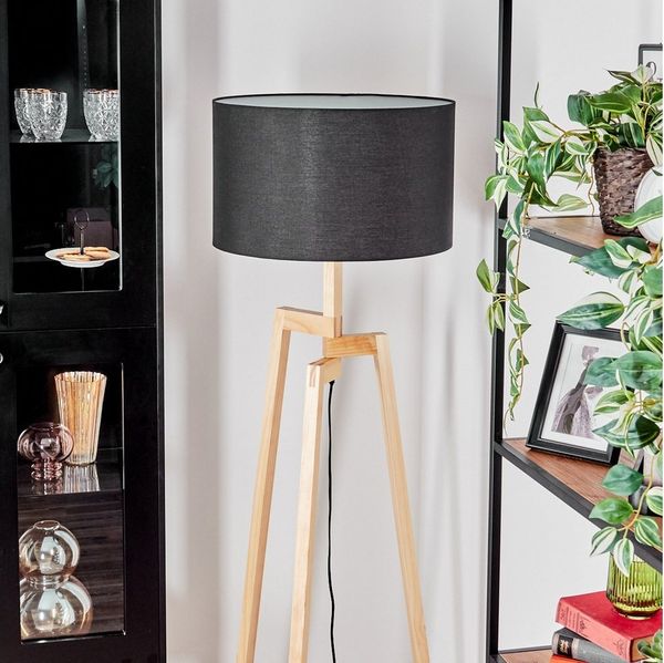 hofstein Stehlampe Stehlampe aus Metall/Holz im modernen Boho-Design, ohne Leuchtmittel, Stehleuchte mit Schirm aus Stoff und Fußschalter, Ø 50cm, 161,5cm, E27
