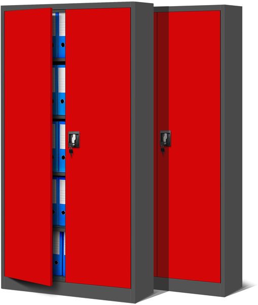 Jan Nowak 2er Set Metallschrank Jan 185 x 90 x 40 cm - Metall Aktenschrank Abschließbar mit 2 Türen, Mehrzweckschrank mit 5 Ebenen, Büroschrank aus Stahlschrank mit Pulverbeschichtung - Anthrazit-Rot