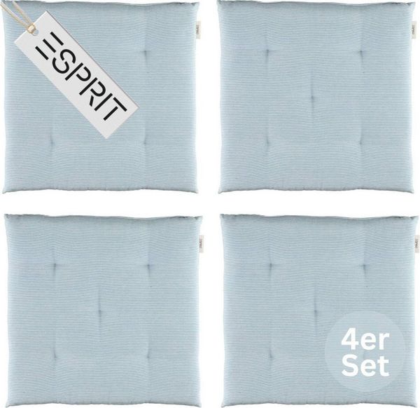 Esprit Stuhlkissen NEEDLESTRIPE Sitzkissen, 40x40 cm - 4er Set in Hellblau