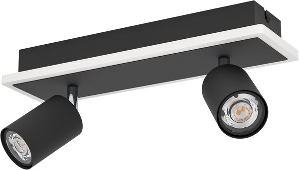EGLO LED Deckenlampe Rimbocchi 1, 2 schwenkbare Spots, warmweißes Licht, energiesparend, modernes Design, Deckenleuchte schwarz Kunststoff weiß, 34x10 cm, Wohnzimmer Schlafzimmer