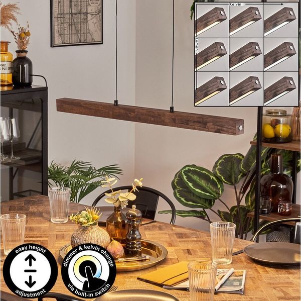 hofstein Pendelleuchte dimmbare Hängelampe aus Metall/Holz/Kunststoff in Schwarz/Dunkelbraun, LED wechselbar, 3000-6000 Kelvin, skandinavisches Design, Touchdimmer, LED 20 Watt, 2100 Lumen
