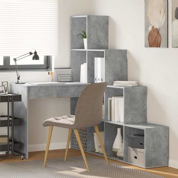 vidaXL Eck-Schreibtisch mit Regal Beton Grau 101,5 x 149,5 x 149,5 cm 3337244