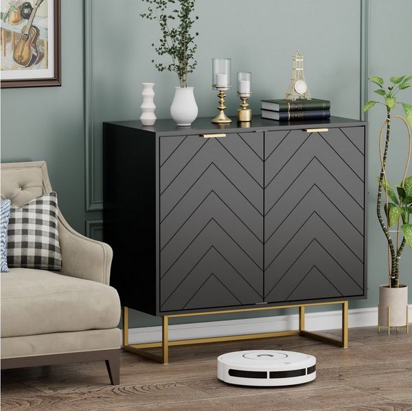 UEV Sideboard Kommode mit 2 Türen, Sideboard mit Füße (Buffet, TV Board, Schrank für Wohnzimmer Esszimmer Flur Schlafzimmer), verstellbare Ablagen, Küchenschrank, Anrichte, Mehrzweckschrank