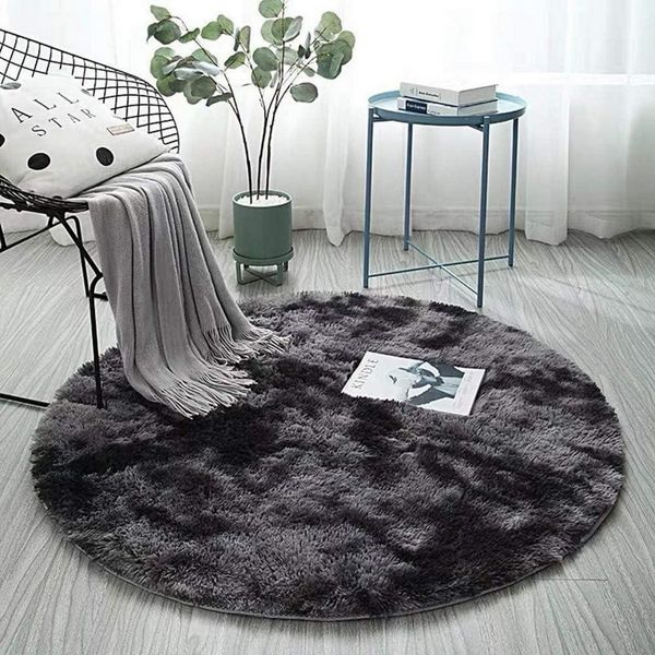 LuxusKollektion Hochflor-Teppich Teppich Rund AntiRutsch Schlafzimmer Wohnzimmer Schwarz Grau 160cm