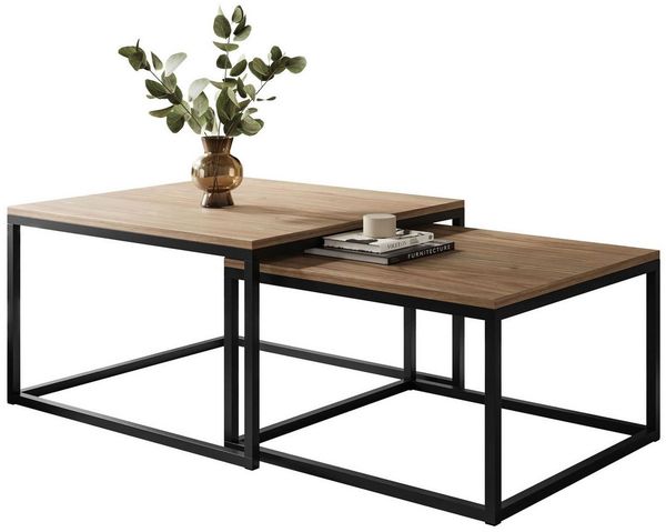 Lookway Couchtisch ISA 2in1 Couchtisch-Set mit schwarzem Gestell (2er Set), Breite: 70 cm und 60 cm