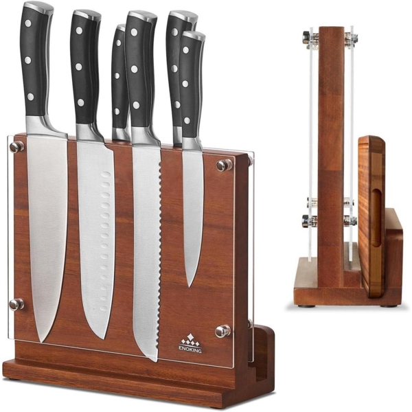 ENOKING Messerblock Magnetisch Acrylschilde Akazienholz Doppelseitig Starken
