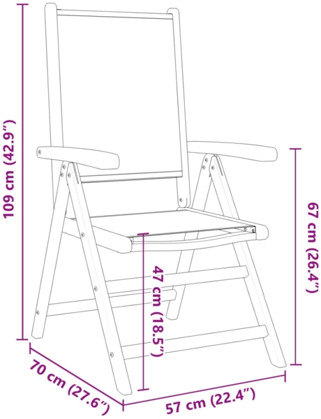 vidaXL Gartenstühle Verstellbar 6 Stk. Blau Weiß Stoff und Massivholz 3214554 Bild 9