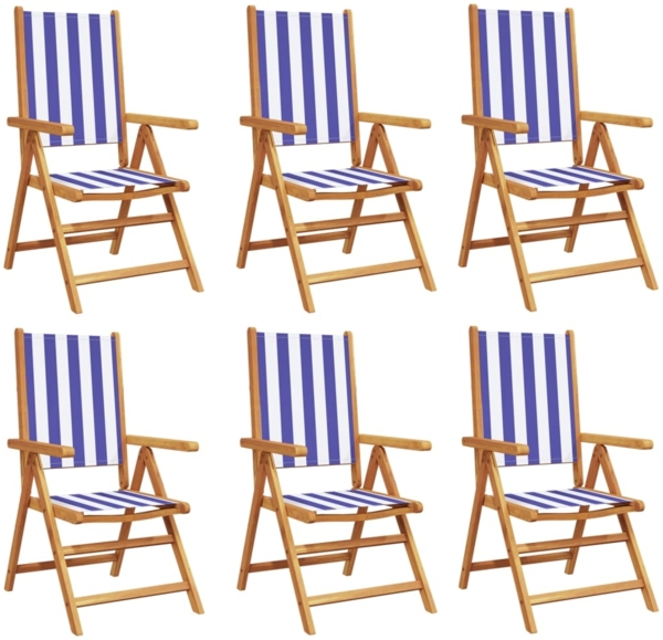 vidaXL Gartenstühle Verstellbar 6 Stk. Blau Weiß Stoff und Massivholz 3214554 Bild 1