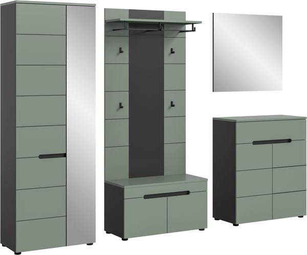 Garderobenkombination (B/H/T: 255x190x37 cm) in Smoke Green Nachbildung