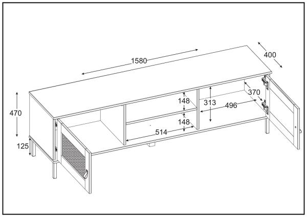 TV Board 158x47cm 'Seattle' Kiefer massiv weiß Bild 6