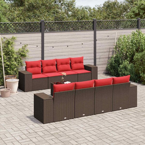 vidaXL 9-teiliges Gartensofa-Set mit Kissen, braun, Polyrattan 3222353