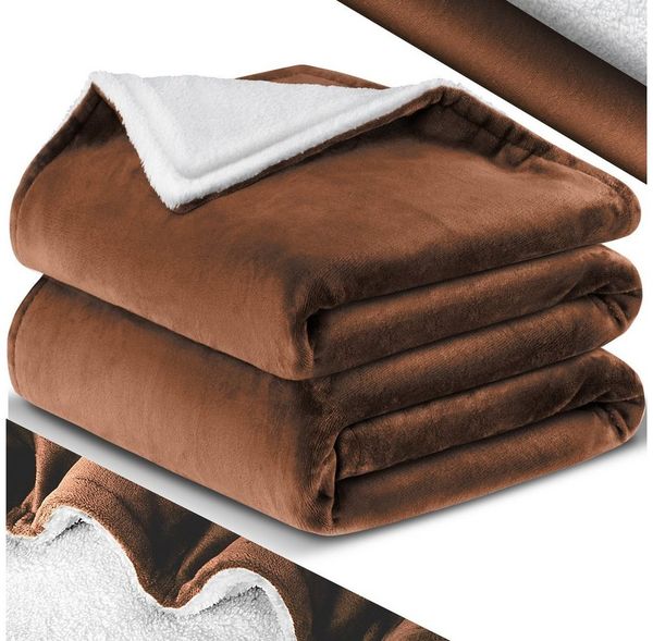 Kesser® Fleecedecke, Sherpa / Flanell, Dunkelbraun, 130x150 cm