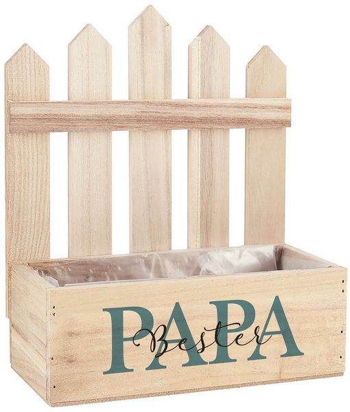 Herz & Heim Geschenkbox Pflanzkorb mit Zaun - Geschenkkorb mit Druck für Mama, Papa, Oma, Opa, aus Holz, mit Folie ausgekleidet