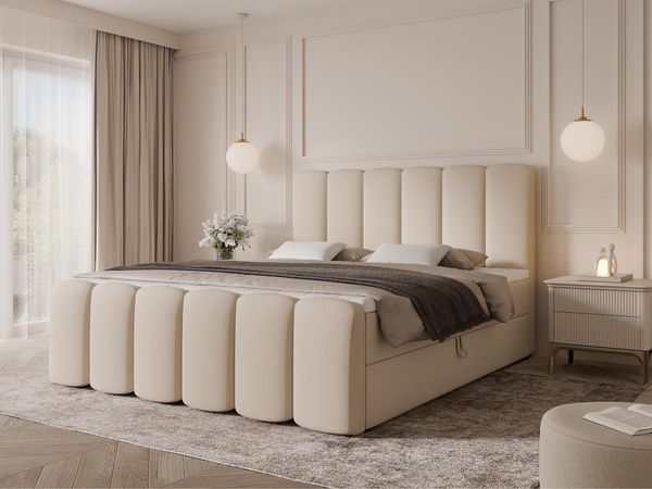 Compleo Boxbett Wolkenbett, Bequem H3 CAOBA, Doppelbett gepolstertes Kopfteil mit Bettkasten