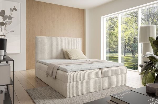 Boxspringbett Schlafzimmerbett ARNAU PREMIUM 160x200cm Stoff Tilia Creme