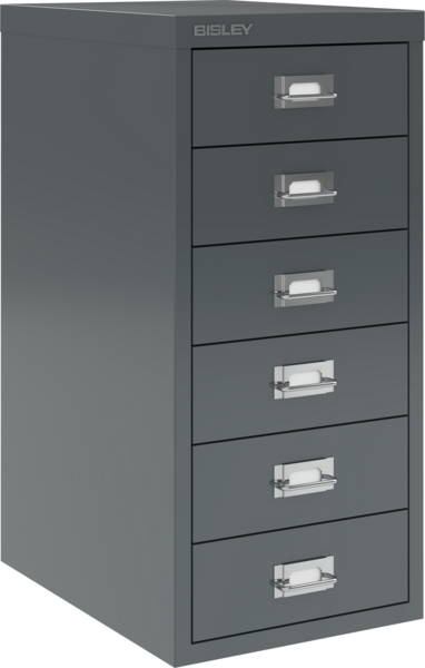 Bisley Multidrawer Schubladenschrank aus Metall mit 6 Schubladen DIN A4 ohne Sockel - Farbe: Anthrazitgrau, L296-634