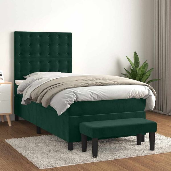 vidaXL Boxspringbett mit Matratze Dunkelgrün 90x190 cm Samt 3138058