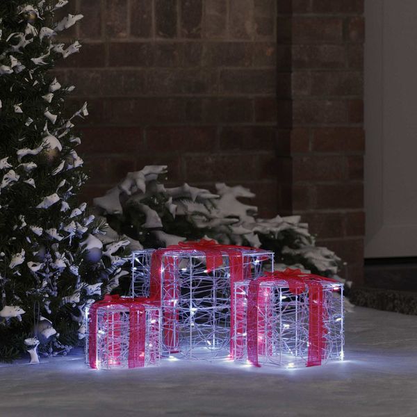 vidaXL Geschenkbox mit 60 LEDs 3 pcs Kaltweiß 20 x 20 x 20 cm Acryl 42019092