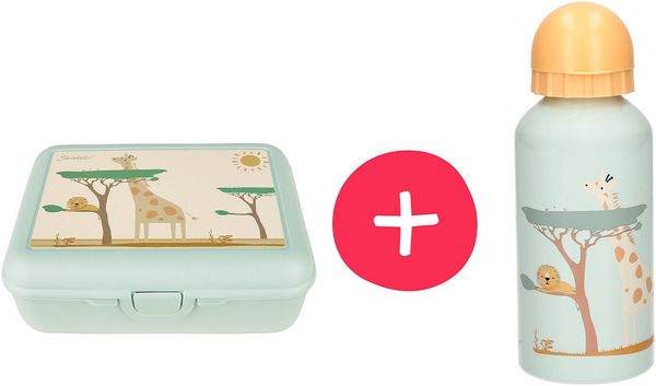 Sterntaler® Lunchbox Brotzeitdose & Trinkflasche Safari, Aluminium, Polyprophylen (PP), (2-tlg), mit Trinkflasche