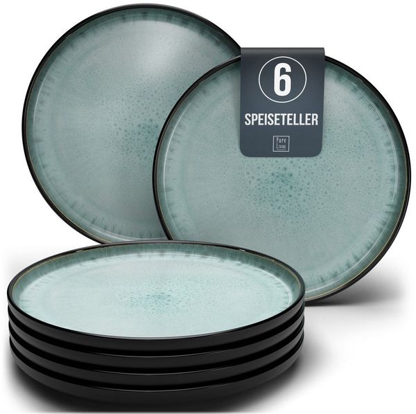Steingut Teller Groß 6 Personen Ibiza TESTSIEGER, Traumhaftes Mediterranes Steingut Speiseteller Set, Stylisches Essteller Set, Pure Living in Salbeigrün