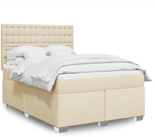 vidaXL Boxspringbett mit Matratze Creme 140x190 cm Stoff 3292802