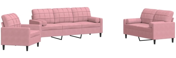 vidaXL 3-tlg. Sofagarnitur mit Kissen und Nackenrollen Rosa Samt 3278374