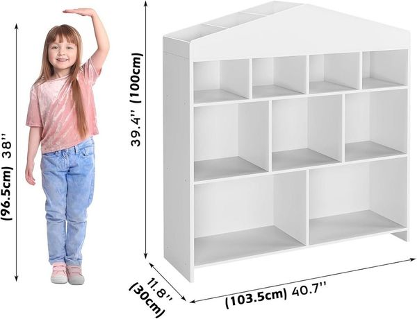 GarveeMore Kinderregal mit 15 Fächern,Burgdesign Spielzeugtruhe,103.5x30x100cm, Bücherregal Kinder,Standregal Spielzeug für Kinderzimmer,Schlafzimmer