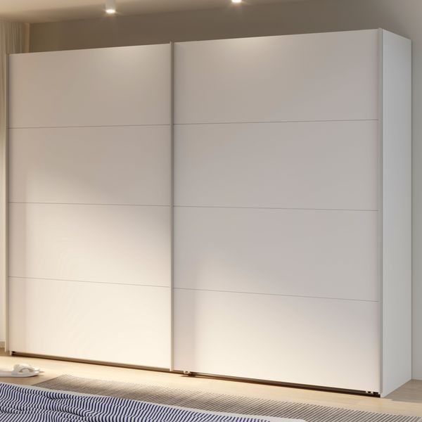 Forte SOPHISTISPACE Kleiderschrank 270, 2-türiger Schwebetürenschrank mit Einlegeböden und Kleiderstange, Weiß, 269,8 cm breit, 210,5 cm hoch, 62,9 cm tief