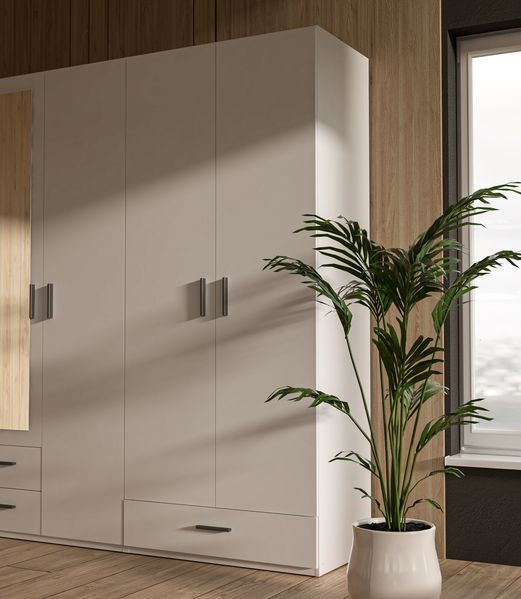 Forte TRAWEN Kleiderschrank 90, moderner Kleiderschrank, Flurschrank, Mehrzweckschrank, 2-türig, Schublade, Holzwerkstoff, Weiß, 88,9 cm breit x 210,5 cm hoch x 54,2 cm tief