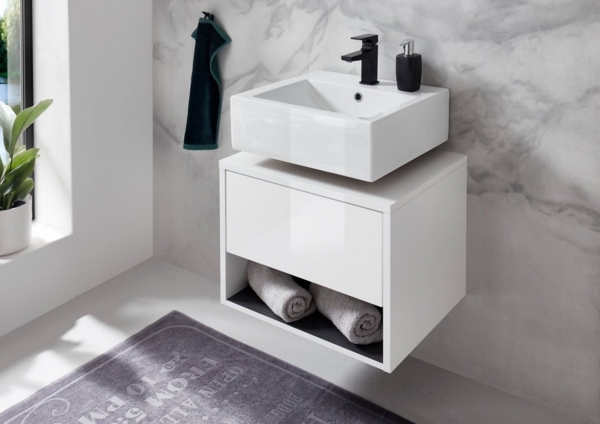 Places of Style Waschbeckenunterschrank Studio Line, Badschrank in Hochglanz Weiß, Waschtisch in zwei Farben verfügbar, ausreichend Stauraum Bild 3