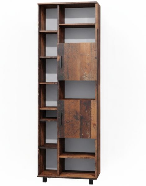 Badschrank Ilias Eiche rustikal 60 x 190 cm mit Türen, und offenen Fächern Vicco