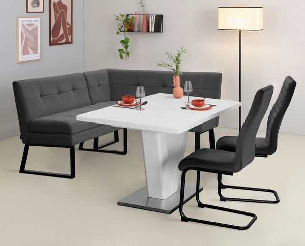 OTTO home Eckbank Geranie, Sitzbank, Essbank, pflegeleichter Strukturstoff, Eckbank inkl. Stauraum, Pulverbeschichtetes Metallgestell