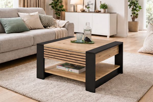 Stolkom Sp.z.o.o. Couchtisch Feli Couchtisch B/H/T 70x42x70 cm (1-St), MDF, fest verleimten Stäbchen