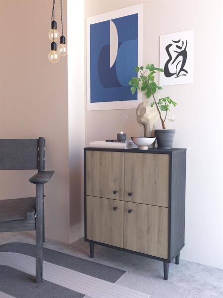 Kommode >Arriana< in Kronberg Eiche Schwarz - 60,7x75,5x28,5cm (BxHxT)