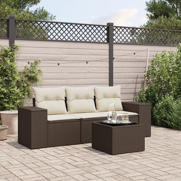 vidaXL 4-tlg. Garten-Sofagarnitur mit Kissen Braun Poly Rattan 3222272