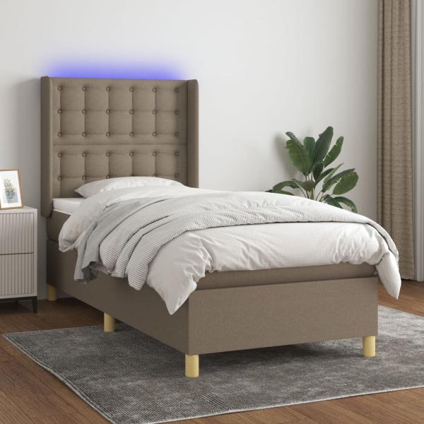 vidaXL Boxspringbett mit Matratze & LED Stoff Taupe 80 x 200 cm, Härtegrad: H2 [3139153]