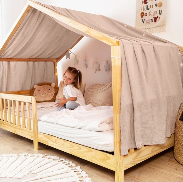 lilimaus Betthimmel Single Hausbett Himmel aus 100% Musselin-Baumwolle - 12 Farben (1-tlg), Musselin Betthimmel für einseitiges Hausbett, handgenäht